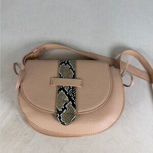 JustFab Tan Crossbody Bag with Snake Print Detail
